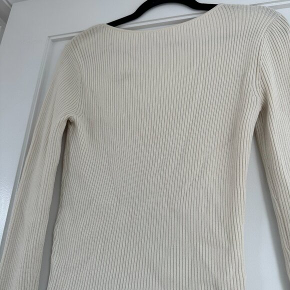 Frame Long Sleeve Top Rib Knit Fitted Scooped Square Neckline Size Small In Bone - Picture 10 of 10